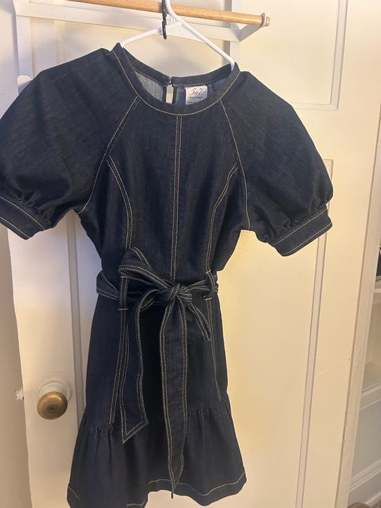 cinq a sept Dresses & Skirts - cinq a sept Dark Blue Denim Puff-Sleeve Dress with Tie Waist